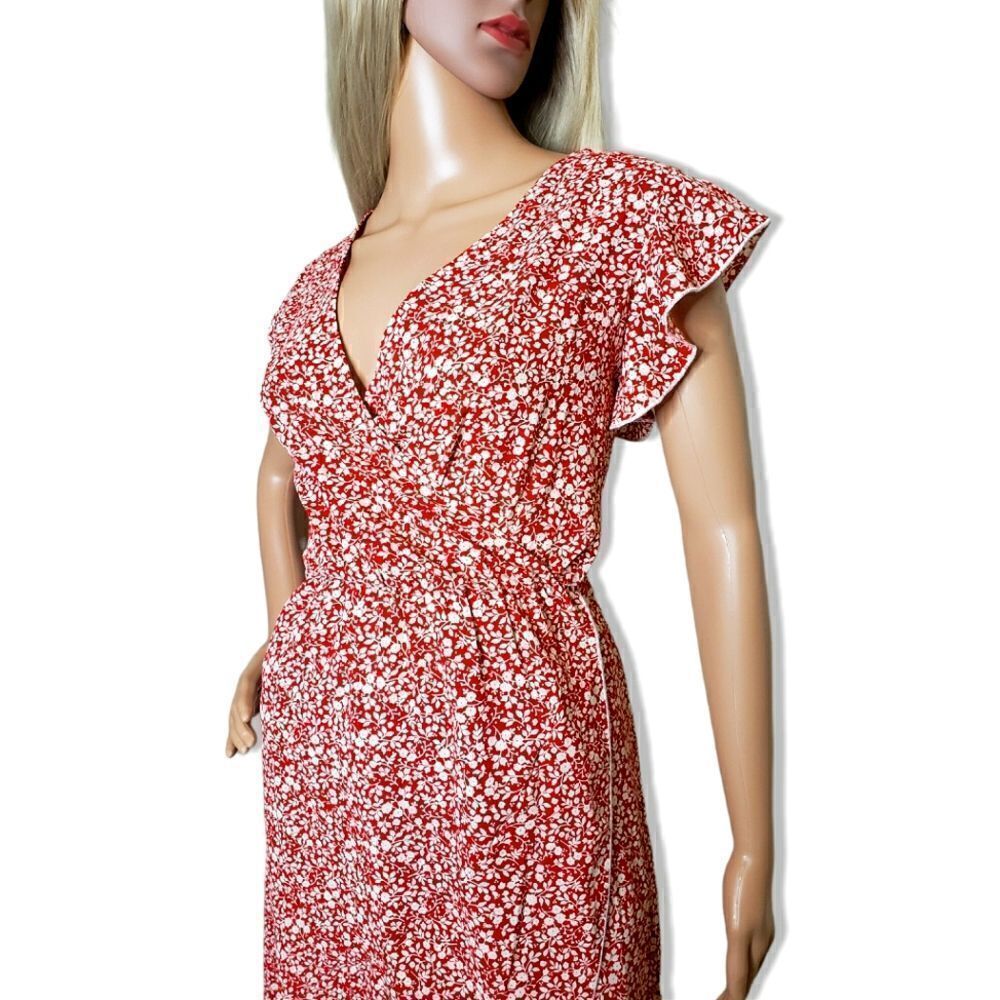 Grecerelle Red Floral Wrap High-Low Dress - Picture 6 of 10
